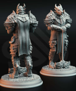 A dragon humanoid standing with a hammer