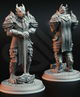 A dragon humanoid standing with a hammer