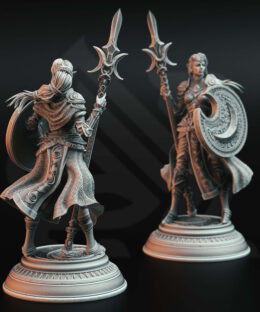 An elf with a halbert and shield