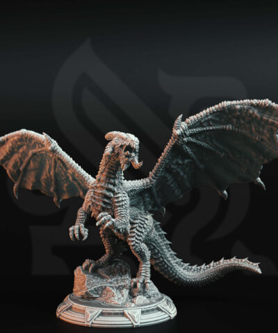 A big dragon with two tongues and standing on a rock