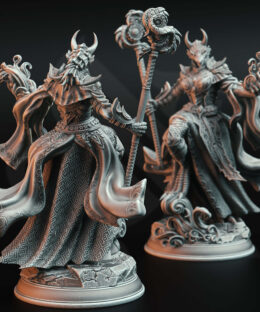 A dragon humanoid holding a staff and magic