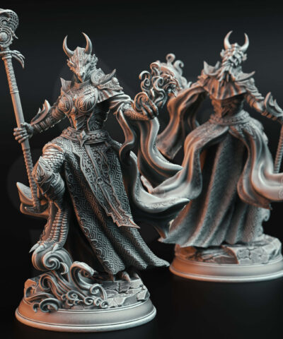 A dragon humanoid holding a staff and magic