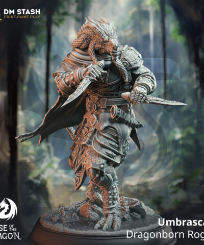 A dragon humanoid with two daggers