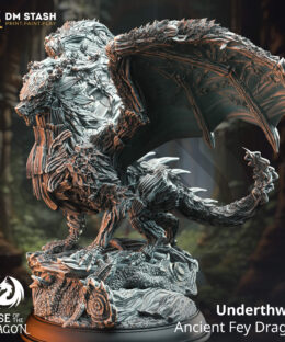 A dragon with leaves and bark on it's body