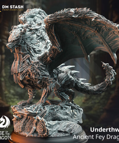 A dragon with leaves and bark on it's body