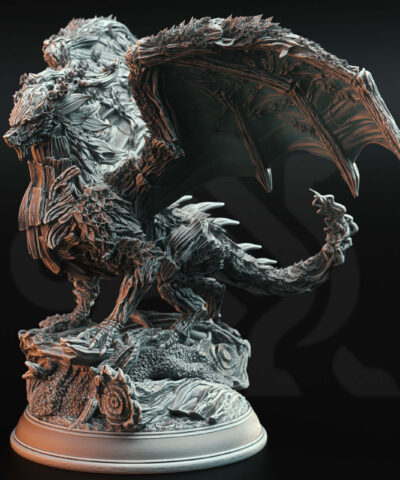A dragon with leaves and bark on it's body