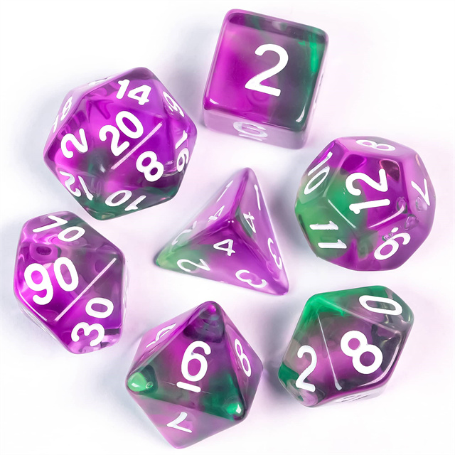 Purple & Green Transparent Mixed Color Dice