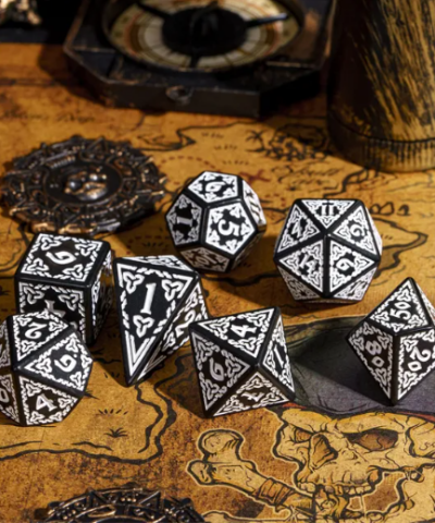 White Acrylic Pattern Dice (Celtic Knot)