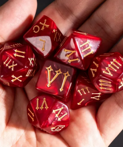 Red Acrylic Marbled Dice (Roman numerals)