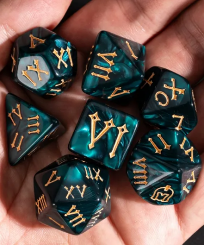 Green Acrylic Marbled Dice (Roman numerals)