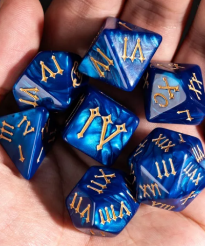 Blue Acrylic Marbled Dice (Roman numerals)