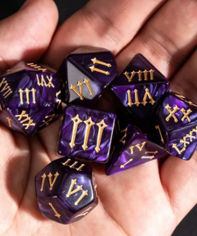 Purple Acrylic Marbled Dice (Roman numerals)