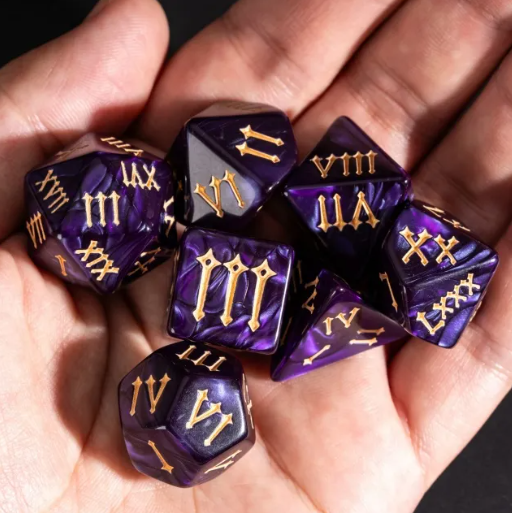 Purple Acrylic Marbled Dice (Roman numerals)