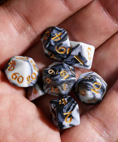 Black & White Acrylic Mini 10mm-13mm Blend Color Dice