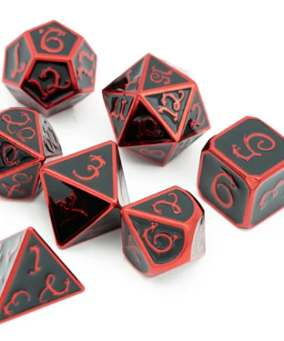 Electrophoretic Red and Black Enamel Metal Dice (Clouds Dragon) with Metal Box