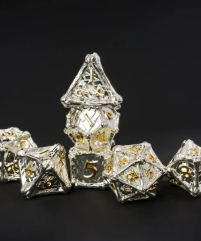 Bright Silver Metal Dice(Dragon Bones) with Metal Box
