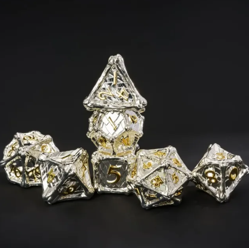 Bright Silver Metal Dice(Dragon Bones) with Metal Box