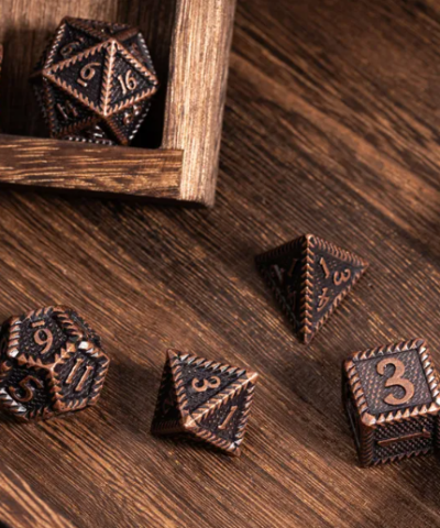 Copper Barrel Plating Ancient Metal Dice (Serrated) with Metal Box