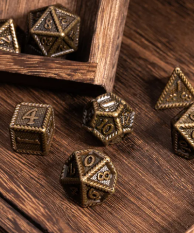 Bronze Barrel Plating Ancient Metal Dice (Serrated) with Metal Box