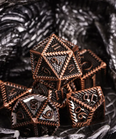 Copper Barrel Plating Ancient Metal Dice (Serrated) with Metal Box