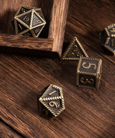 Bronze Barrel Plating Ancient Metal Dice (Serrated) with Metal Box