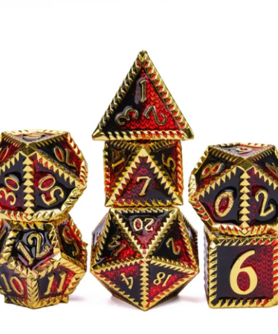 Black & Red Steampunk Colorful Metal Dice (Serrated) with Metal Box - Image 2