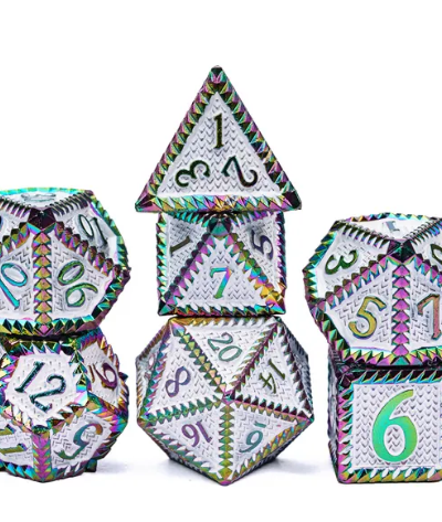 Colorful & White Steampunk Colorful Metal Dice (Serrated) with Metal Box - Image 2