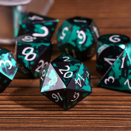 Black & Green Anodized Aluminum Colorful Dice