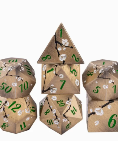 Bronze & Green Ancient Metal Dice (Plum Blossom) - Image 2