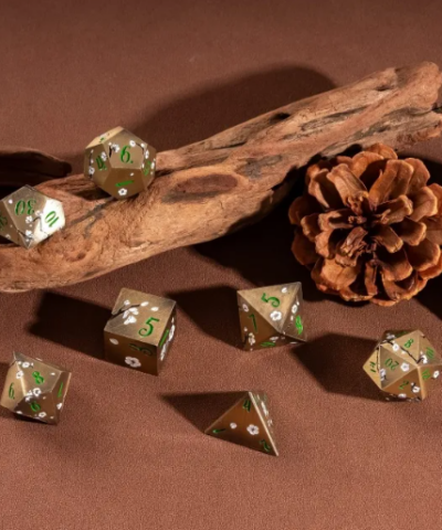 Bronze & Green Ancient Metal Dice (Plum Blossom)