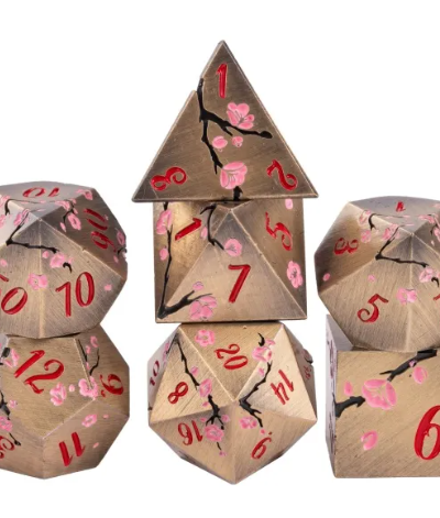 Bronze & Red Ancient Metal Dice (Plum Blossom) - Image 2