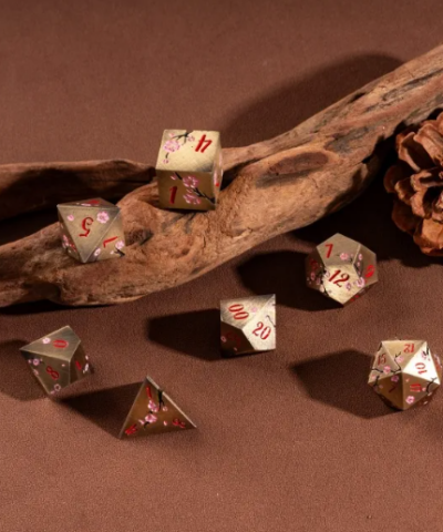 Bronze & Red Ancient Metal Dice (Plum Blossom)