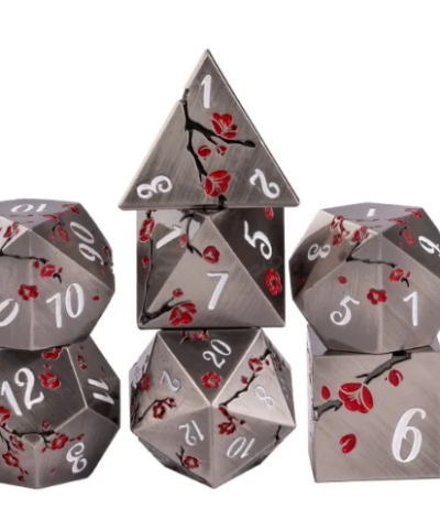 Silver & White Ancient Metal Dice (Plum Blossom) - Image 2