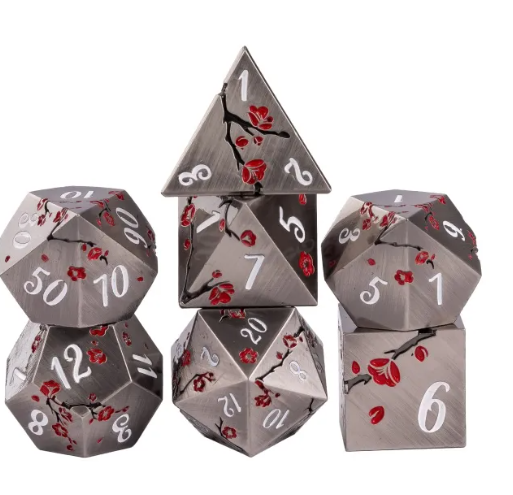Silver & White Ancient Metal Dice (Plum Blossom) - Image 2
