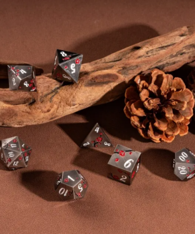 Silver & White Ancient Metal Dice (Plum Blossom)