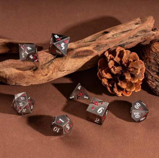 Silver & White Ancient Metal Dice (Plum Blossom)