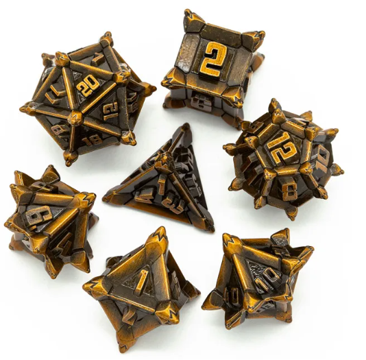 Golden Plated Ancient Metal dice(Pinwheel) with Metal Box
