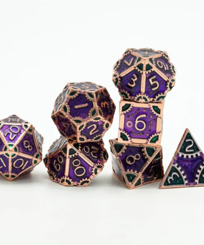 Purple & Green Colorful Metal Dice (SteamPunk) with Metal Box