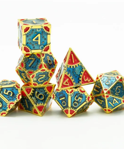 Blue & Red Colorful Metal Dice (SteamPunk) with Metal Box