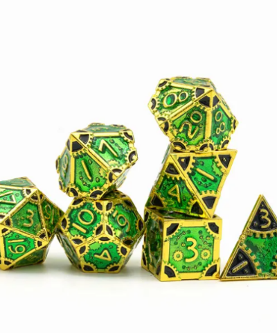 Green & Black Colorful Metal Dice (SteamPunk) with Metal Box