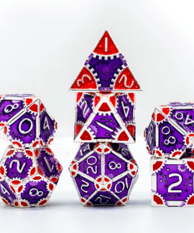 Purple & Red Colorful Metal Dice (SteamPunk) with Metal Box